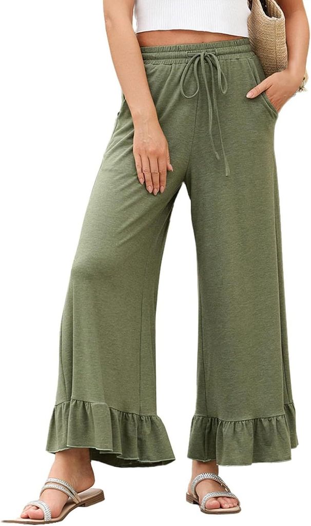 Women's Clothing Solid Color Casual Pants High Waist Waist Pleated Hem Loose Women_ecoleips.com