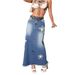 Women's Clothing Raw Edge Skirt Star Worn Denim Skirt High Waist Slit Jeans_ecoleips.com
