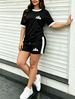 Women's Summer Lightweight Breathable Two Piece Set Simple Triangle Logo Print Casual Short Sleeve Top With Loose Shorts_ecoleips.com