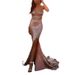 Women's Clothing Dress Sexy Sequins Fishtail Split Hip Sling Dress_ecoleips.com