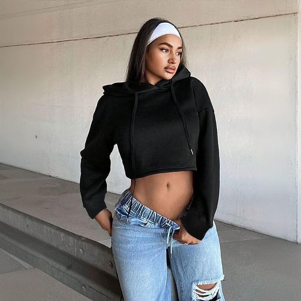Voya Women's Clothing, European And American Personality Trend Style Hooded Sweatshirt,spring And Summer Fashion,western-style Short Top With Exposed Navel_ecoleips.com