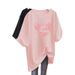 Pink Heart Shaped T-Shirt for Women Summer Short Sleeve mid Length Loose Fit Trendy Top_ecoleips.com
