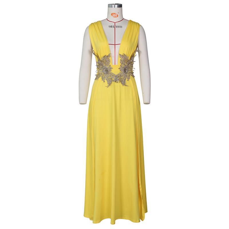 Women's Clothing Deep V High Slit Dress Summer Sexy Dinner Dress_ecoleips.com
