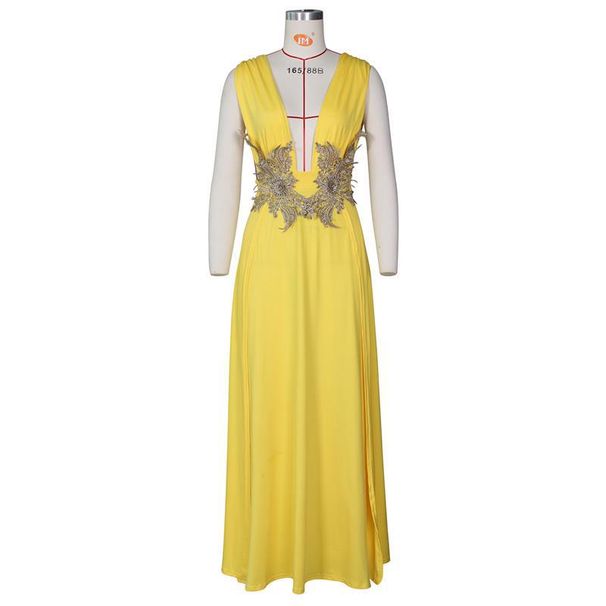 Women's Clothing Deep V High Slit Dress Summer Sexy Dinner Dress_ecoleips.com