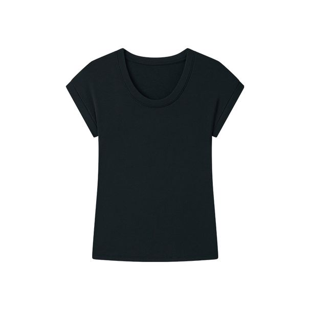 Summer Silk Wool Short Sleeve T-Shirt Women's Tencel Modal Oval Face Bottom Shirt Slim Skinny Simple Top_ecoleips.com