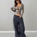 Women's Clothing Hot Girl Design Retro Camouflage Branch Pattern Extreme U Neck Slim Navel T Shirt_ecoleips.com