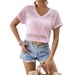 European And American Cross-border 2026 Summer Solid Color Fashion Loose Lace V-neck Batwing Short-sleeve T-shirt_ecoleips.com