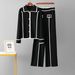 Women's Clothing Knitted Suit Single Breasted Polo Collar Sweater Casual Sports Wide Leg Pants Two Piece Suit_ecoleips.com
