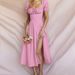 2026 New Spring Women's Clothing Cross-Border European And American French Style Puff Sleeve Solid Color High Slit Long_ecoleips.com