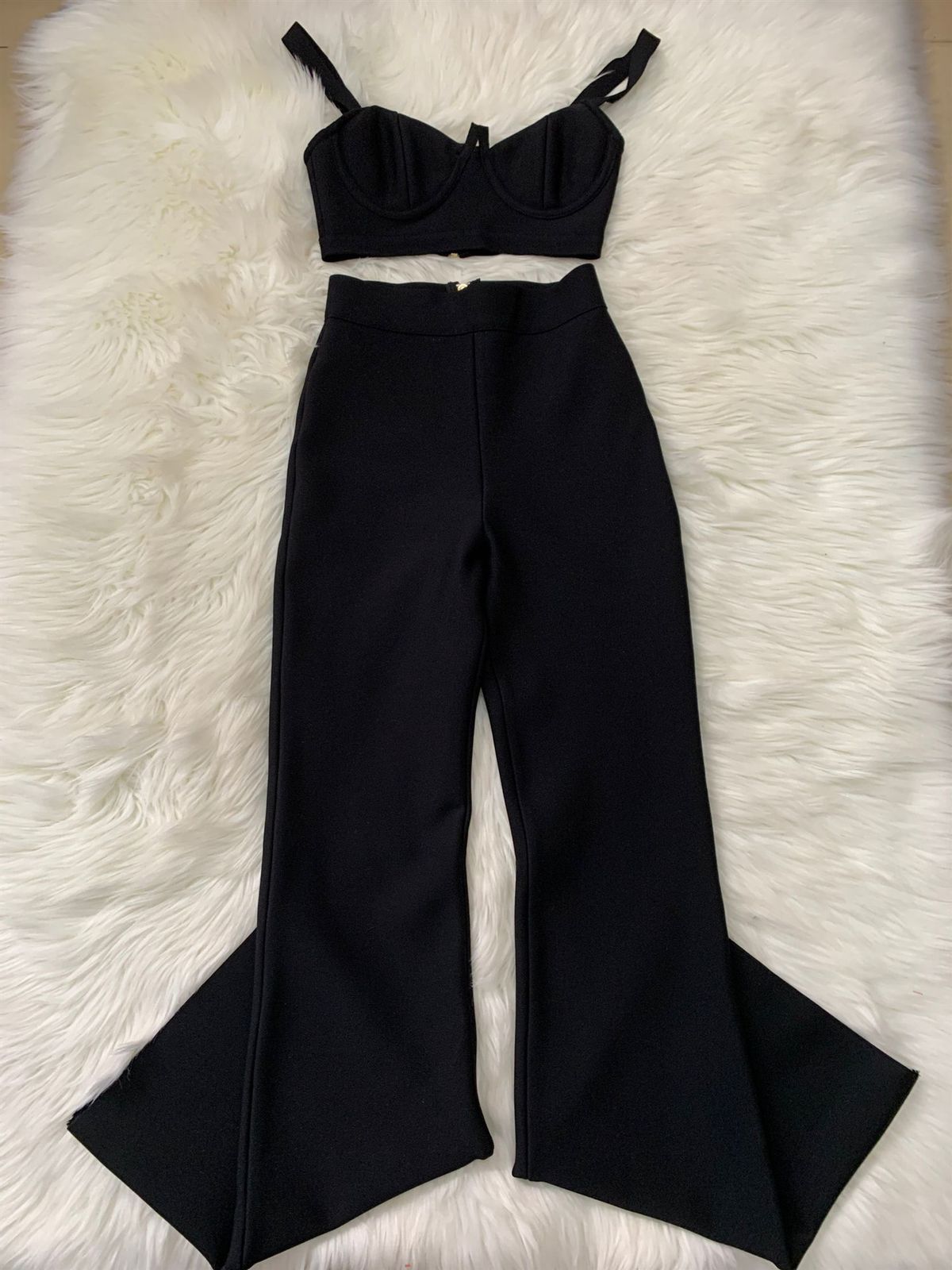2025 New Summer Women's Two-Piece Bandage Set Sexy Strap Short Top + High Waist Flared Pants_ecoleips.com