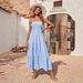 Women's Spaghetti Strap Summer Ruched Layered Bohemian Sleeveless Long Beach Dress_ecoleips.com