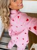 Women Pajamas Notch Lapel Long Sleeve Long Pants 2 Piece Set Fall Winter Cute Heart Stripe Homewear_ecoleips.com