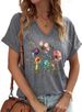 PUCKOLITY Vintage Flowers V Neck Shirt For Women Boho Floral Wildflowers Graphic Tee Casual Cottagecore Summer T Shirt_ecoleips.com