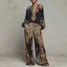 Vintage V-Neck Floral Print Velvet Lounge Set For Women - Spring Vacation Style Two-Piece Outfit (XS-XXL)_ecoleips.com