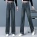 Women's Slim Wide-Leg Jeans, Autumn/Winter, Fleece-Lined, New Trendy High-Waisted Slimming Versatile Casual Straight_ecoleips.com