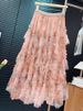 K Heavy Industry Splicing Printed Mesh Cake Skirt Half Skirt Women's New Floral Puff Long Skirt_ecoleips.com