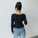 Voya Women's Retro Polka Dot V-neck Waist Cinched Long Sleeved T-shirt, Women's Light Mature Temperament, Spicy Girl Slim Fit And Slimming Bottom Top_ecoleips.com