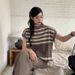 Women's High-End Fashion Striped Knitted Waistcoat And Slim Wide Leg Pants Set Casual Spring/Autumn Outfit_ecoleips.com