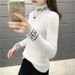 Women's Faux Mink Knit Sweater - Soft Winter Pullover With Semi-High Neck, Elegant Casual Long Sleeve Top For Office & Daily Wear_ecoleips.com
