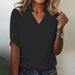 2025 New Women's Solid Color V-Neck Three-Quarter Sleeve Blouse_ecoleips.com