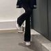 Black Straight-leg Jeans Petite Women, Plus Size, Loose Fit, Slimming, High-waisted, Wide-leg, Slightly Flared, Long_ecoleips.com