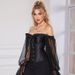 New Foreign Trade Women's Gathered Waist Court Style Shapewear Ultra-long Lantern Sleeve Corset Top Strapless_ecoleips.com