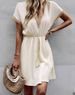 Women's Solid Color Short-sleeved Lace V-neck Waist Dress In Spring And Summer_ecoleips.com