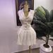Women's Clothing Summer Striped Lapel Sleeveless Suit Vest And Pleated Skirt Set American Style Fashion Pant Ensemble_ecoleips.com