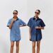 Women's Collared Shirt Dress Mid-Length Denim Short Sleeve Cardigan With Pocket Summer Fashion Cross Border Foreign Trade Clothing_ecoleips.com