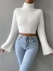 Women's Clothing Trendy Cropped Fuzzy High Neck Sweater For Women - Soft & Warm Winter Pullover, Streetwear Chic, White/Black, S/M/L_ecoleips.com
