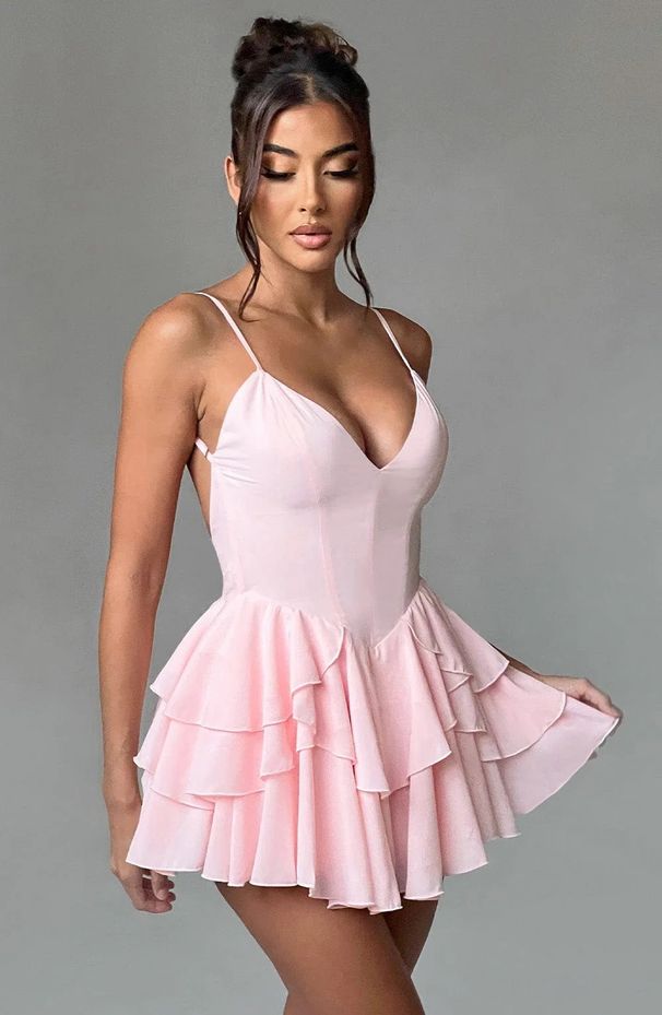 European And American Style's Clothing 2024 New French Sexy Deep V Backless Ruffled Halter Neck High-end Dress For_ecoleips.com