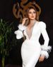 New Women's Sexy Hot Diamond Deep V Slit Feather Banquet Evening Dress_ecoleips.com