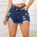 Women's Clothing New Versatile High Waisted Raw Edge Shorts Elastic Hole Hip Lifting Jeans_ecoleips.com