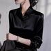 Women's Clothing Spring/Summer Solid Color Women's Collared Shirt Versatile Satin Long Sleeve Button Down Top_ecoleips.com