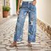 Women's Printed Denim Spring And Autumn Straight Wide Leg Pants_ecoleips.com