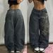 American Retro Trendy High Street Wide-leg Jeans With Advanced Embroidery And Prints, Washed, Loose-fitting, Versatile_ecoleips.com