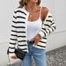 K New Casual Simple Black And White Striped Long Sleeved Sweater Cardigan Jacket_ecoleips.com