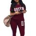 Women's Clothing Casual Sporty Two Piece Set Lettered Crew Neck Short Sleeve Top With Side Color Blocked Elastic Waist And Pocket Plus Size_ecoleips.com