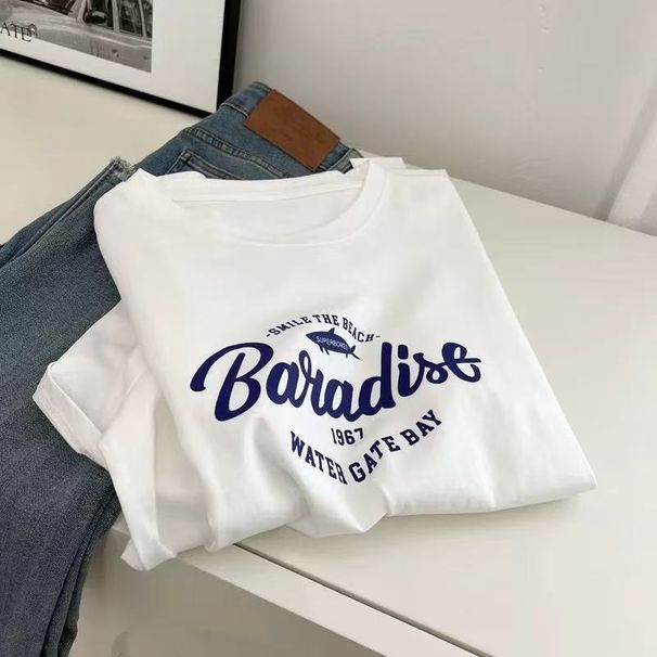 2025 New Summer Cotton Short T-Shirt For Women Korean Version Loose Half Sleeve Pullover Round Neck Top 23038_ecoleips.com