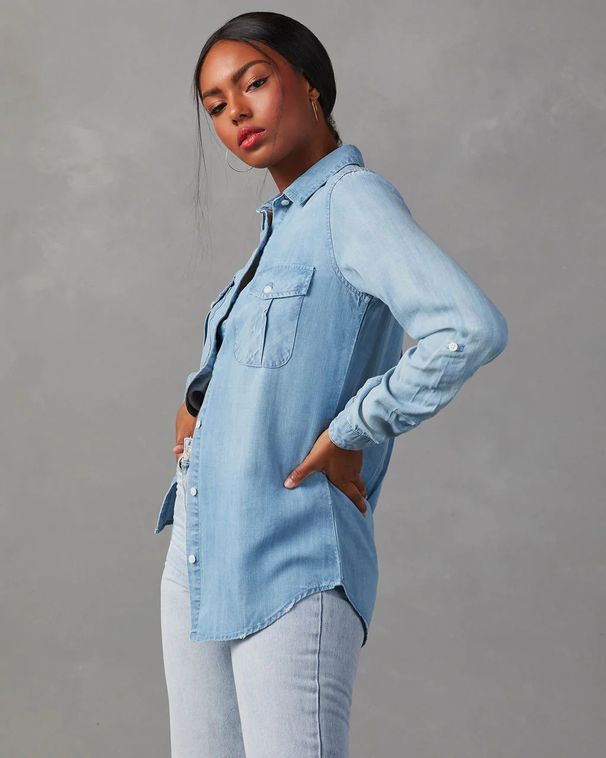 Women's Clothing Denim Shirt Autumn Casual Lapel Single Breasted Women's Long Sleeved Denim_ecoleips.com