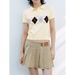 Women's Preppy Short Sleeve Cropped Sweater French- Inspired Argyle Polo Knit Top with Collar Detail_ecoleips.com