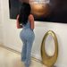 K Slanted Shoulder Tight Waist Slim Fit Elastic Denim Jumpsuit Jumpsuit Flared Pants_ecoleips.com