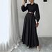 LH09 Women's Long Sleeve Shirt Collar A-Line Dress With Waist Tie - Elegant Office Wear For Autumn Season_ecoleips.com