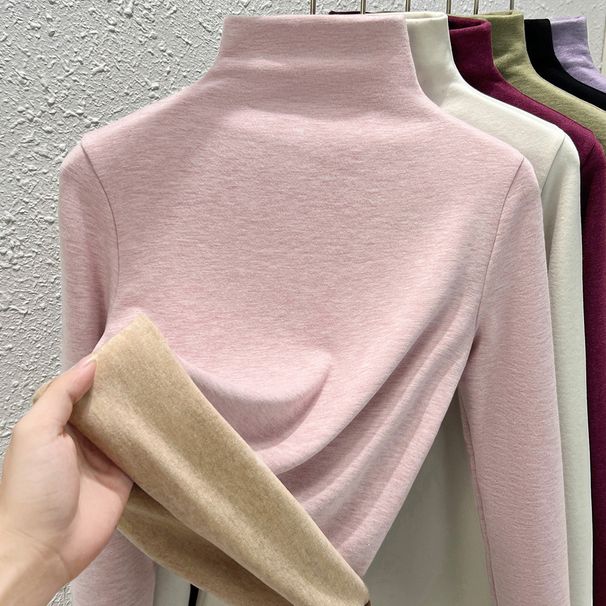 Women's Clothing Cashmere & Silk Thermal Base Layer Turtleneck Top - Soft Fleece-Lined Winter Warm Long Sleeve Shirt (High/Mid/Stand Collar Options)_ecoleips.com