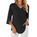 Women's Clothing Spring And Summer New Solid Color V Neck Mid Sleeve Loose Chiffon Shirt Women's Top_ecoleips.com