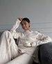 Women's Clothing Knit Sweater & Wide Leg Pants Set - High Neck Slit Pullover With Loose Fit Trousers, Streetwear Outfit In Dusty Pink & Cream_ecoleips.com