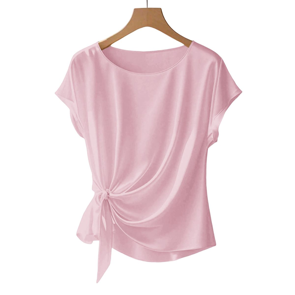 Women's Bow Tie Short Sleeve T-Shirt - Solid Color Loose Fit Blouse For Casual Style_ecoleips.com