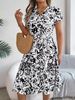 Women's Clothing Spring And Summer Casual V Neck Button Bat Sleeve Flower Swing Dress_ecoleips.com