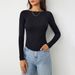 Voya Women's Clothing Popular European And American Fashion Casual Slim Fit High Elasticity Knitted Long Sleeved T-shirt Top_ecoleips.com