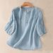 Women's Clothing Summer New Large Size Literary Versatile Design Embroidered Three Quarter Sleeve Shirt Women's Solid Color Cotton And Linen Top_ecoleips.com